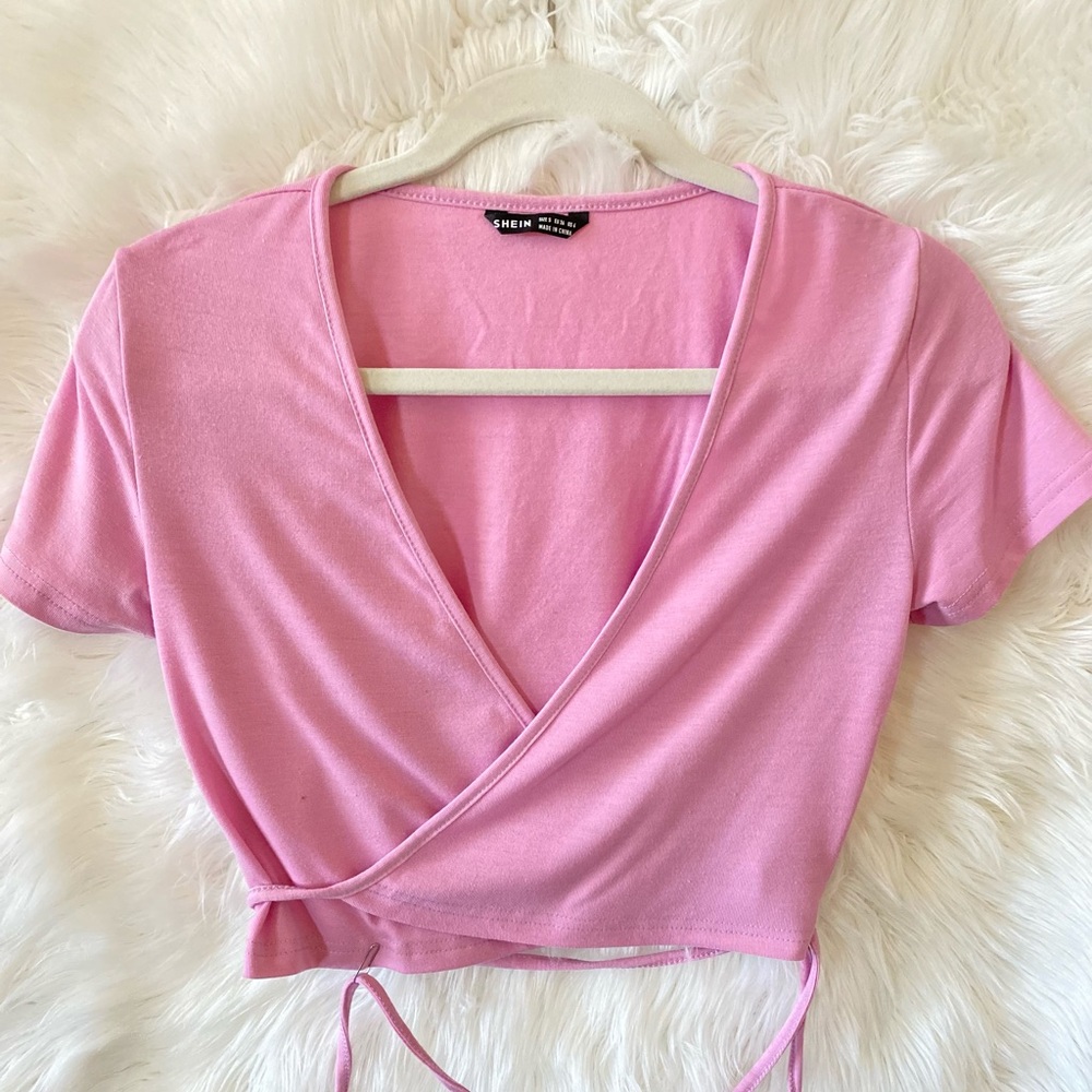 Pink cross tied crop top